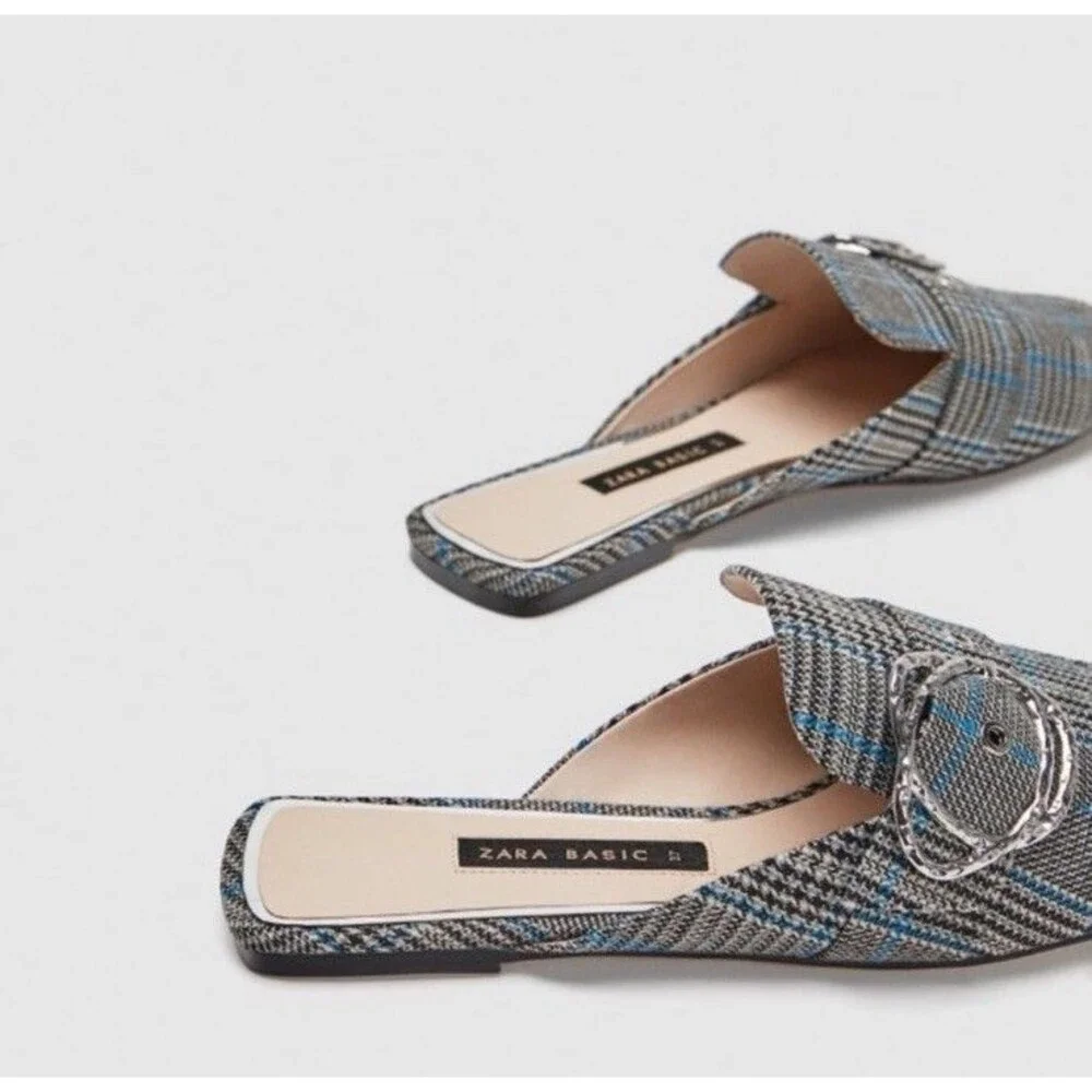 NWT Zara Fabric Mule Slides Buckle Sz 6.5